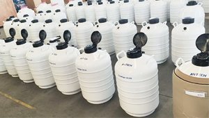 Ready for shipment: 125 liquid nitrogen dewars are being inspected, packaged and shipped to the Philippines
